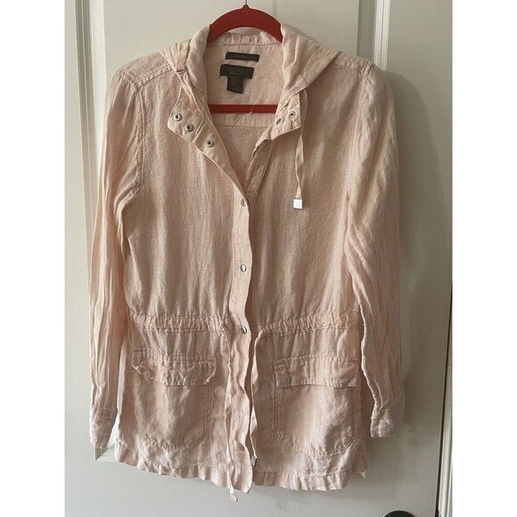 RACHEL ROY Size XS 100% linen Pink Hooded Jacket Snap Button Down - Picture 1 of 7